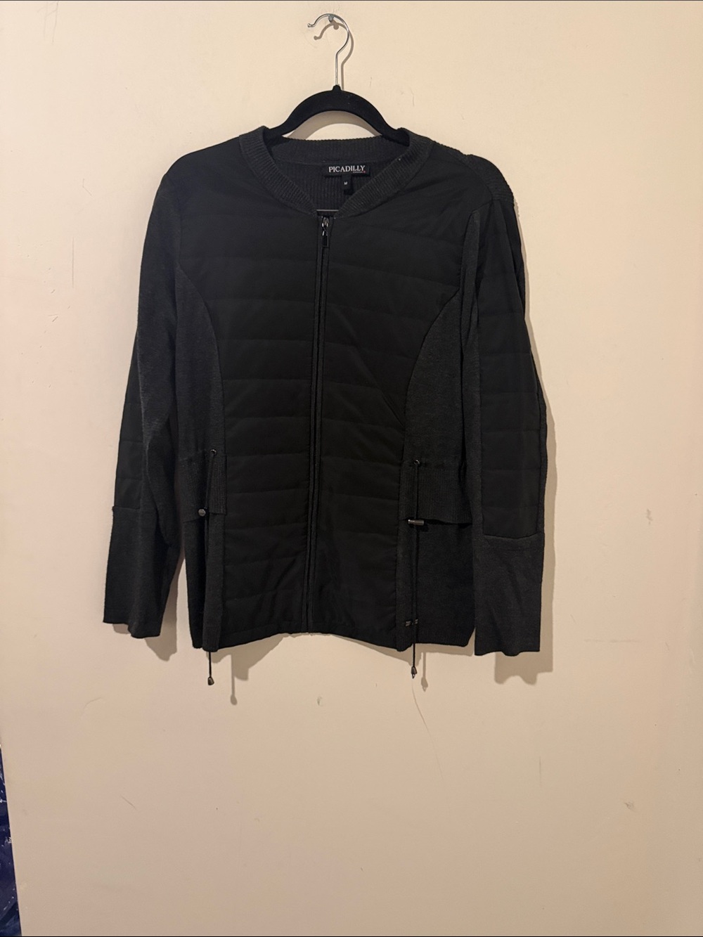 Picadilly Black Quilted Zip Jacket Size Medium